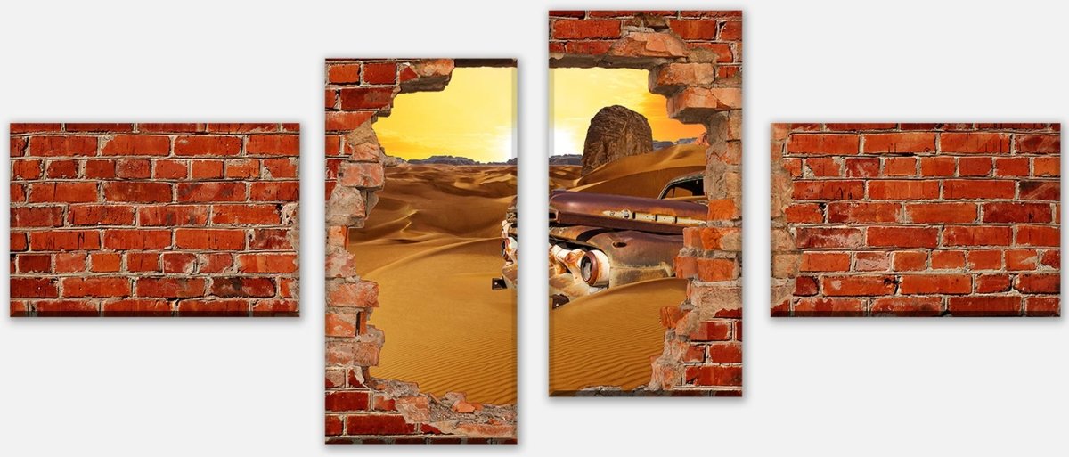 Leinwandbild Mehrteiler Altes Auto - Roter Backstein M0681 Leinwandbild Mehrteiler Altes Auto - Roter Backstein M0681