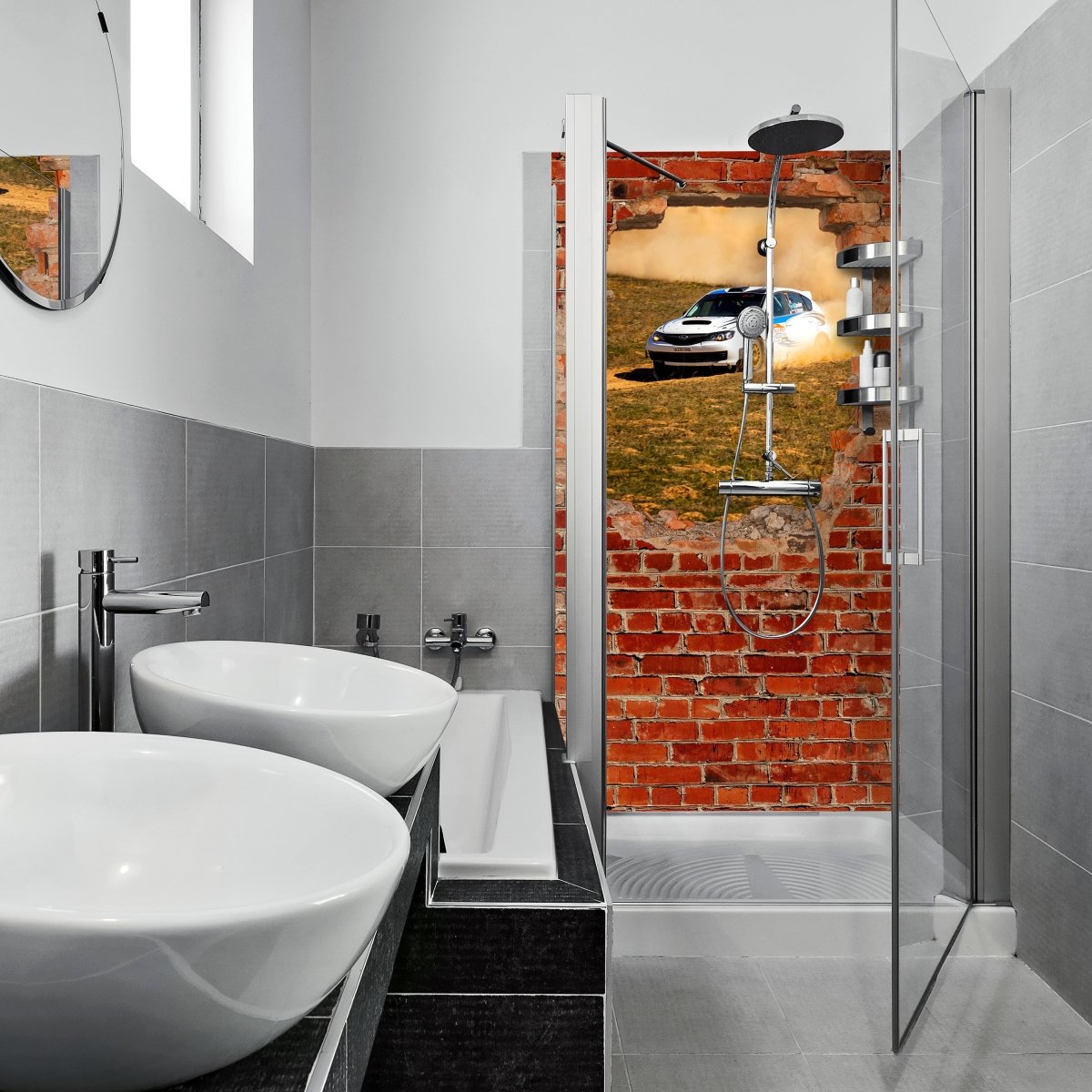 Duschwand Rallye Auto - Roter Backstein M0684 entdecken - Bild 1 Duschwand Rallye Auto - Roter Backstein M0684 entdecken - Bild 1