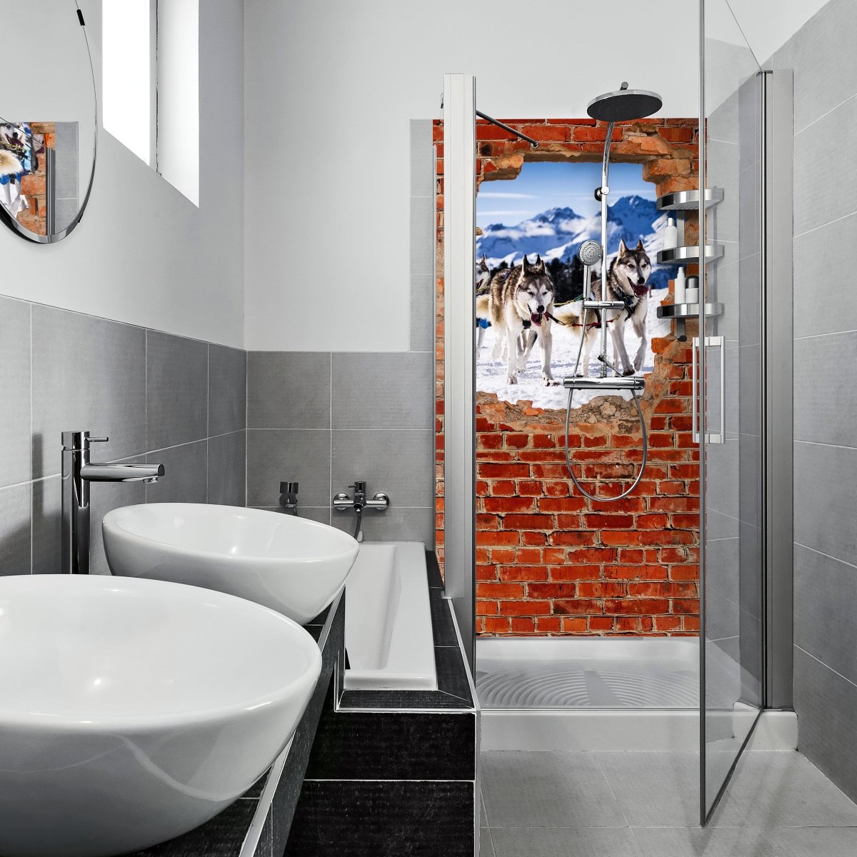 Duschwand Schlittenhunde in Racing - Roter Backstein M0685 entdecken - Bild 1 Duschwand Schlittenhunde in Racing - Roter Backstein M0685 entdecken - Bild 1