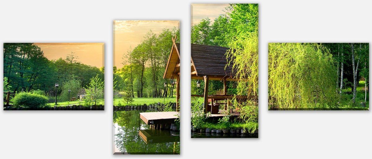 Leinwandbild Mehrteiler Gartenlaube an kleinem See M0694 Leinwandbild Mehrteiler Gartenlaube an kleinem See M0694