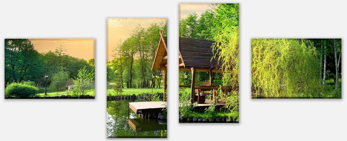 Leinwandbild Mehrteiler Gartenlaube an kleinem See M0694 Leinwandbild Mehrteiler Gartenlaube an kleinem See M0694