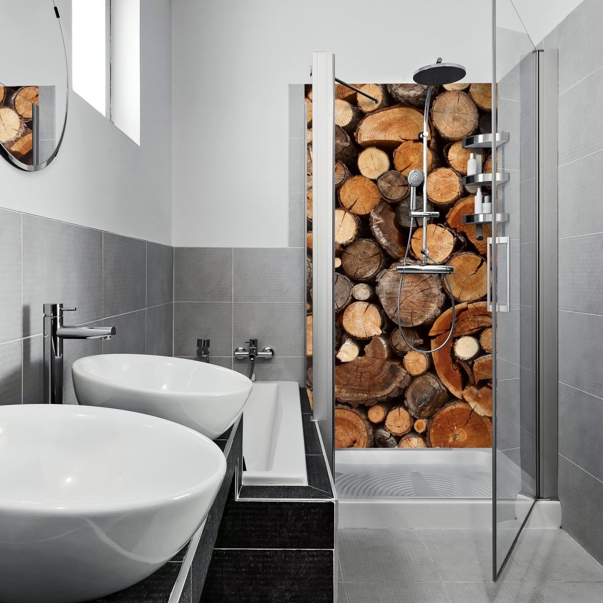 Duschwand Brennholz Haufen M0706 entdecken - Bild 1 Duschwand Brennholz Haufen M0706 entdecken - Bild 1