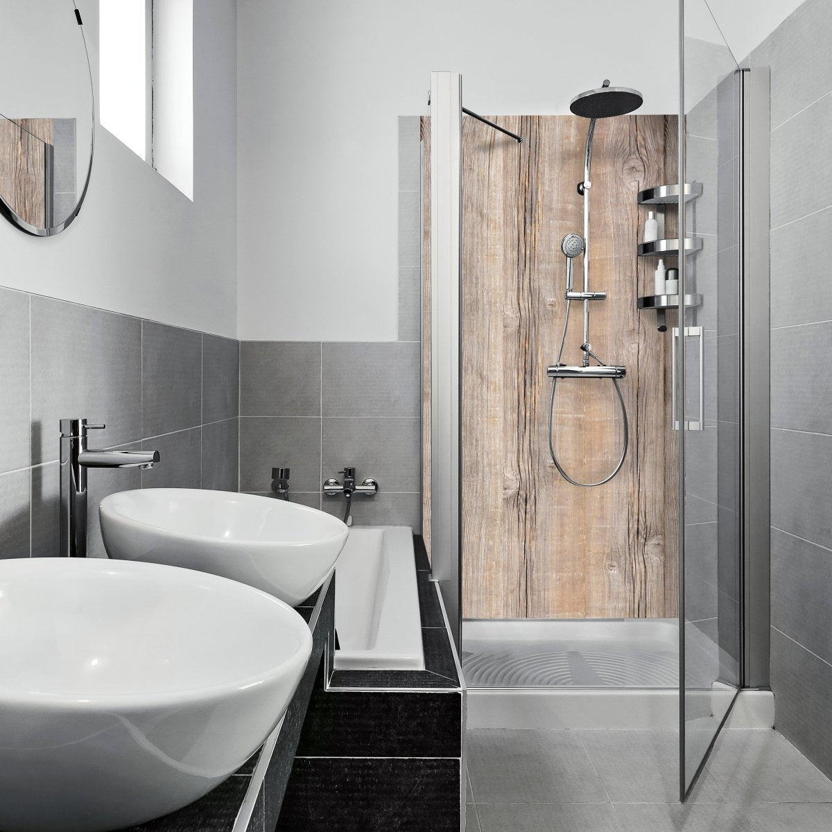 Duschwand Holzbrett M0720 entdecken - Bild 1 Duschwand Holzbrett M0720 entdecken - Bild 1