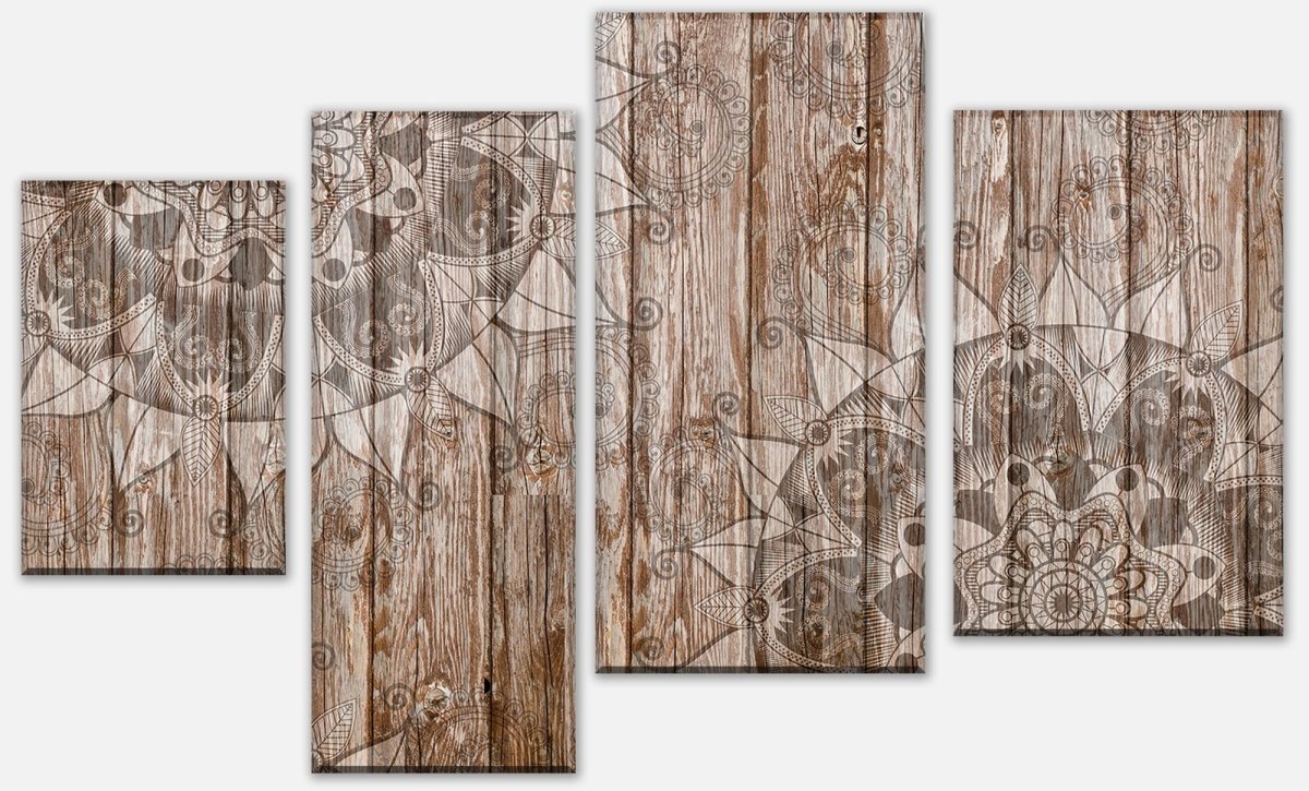 Leinwandbild Mehrteiler Holzwand mit Mandalas M0722 Leinwandbild Mehrteiler Holzwand mit Mandalas M0722