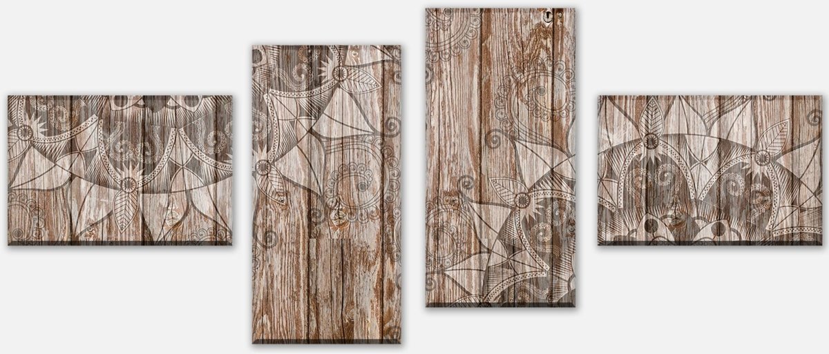 Leinwandbild Mehrteiler Holzwand mit Mandalas M0722 Leinwandbild Mehrteiler Holzwand mit Mandalas M0722