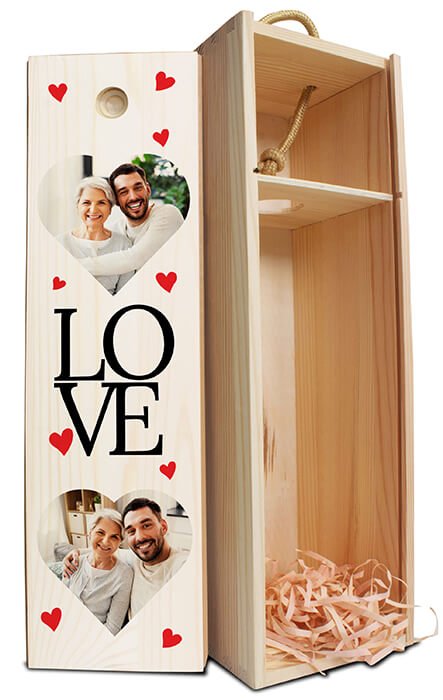 Weinbox in Weiss mit Herzen und Foto M0762 - Bild 1 Weinbox in Weiss mit Herzen und Foto M0762 - Bild 1