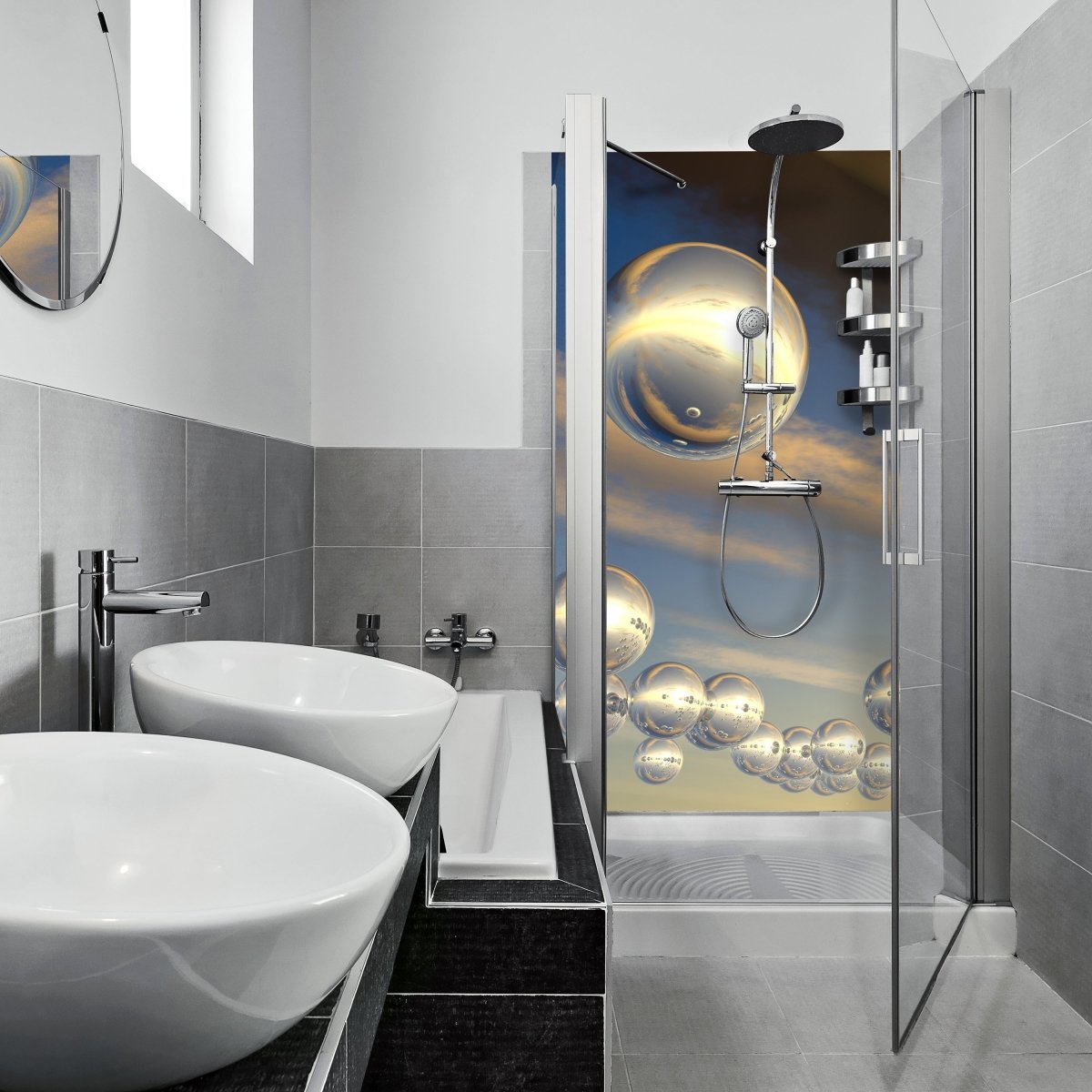 Duschwand Himmel mit futuristischen Sphären M0763 entdecken - Bild 1 Duschwand Himmel mit futuristischen Sphären M0763 entdecken - Bild 1