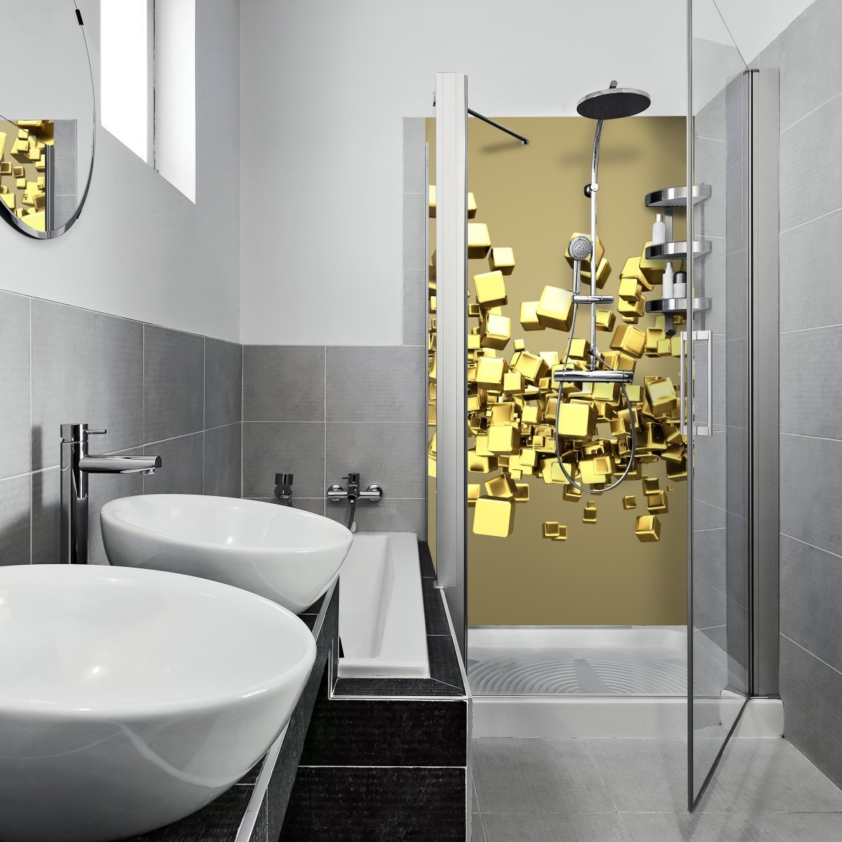 Duschwand Golden Cubes Hintergrund M0765 entdecken - Bild 1 Duschwand Golden Cubes Hintergrund M0765 entdecken - Bild 1