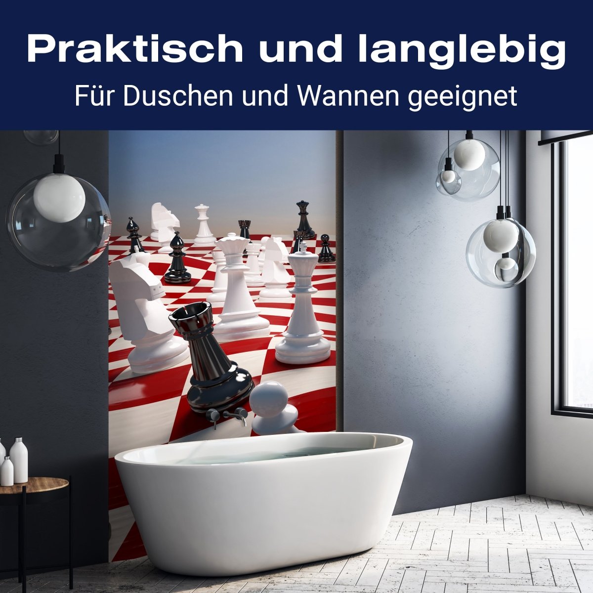 Duschwand Schach auf einem winkenden Schachfeld M0779 entdecken - Bild 3 Duschwand Schach auf einem winkenden Schachfeld M0779 entdecken - Bild 3