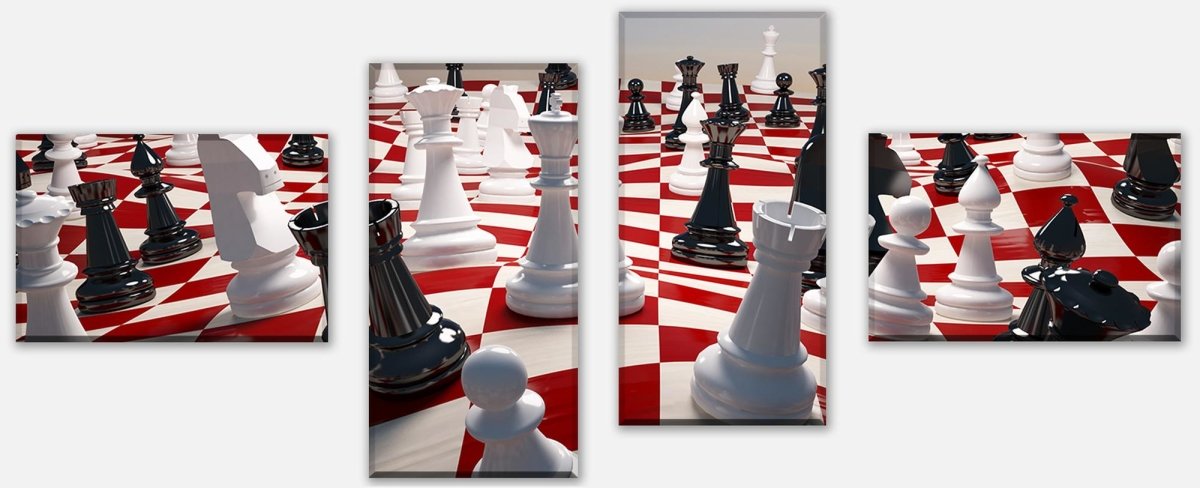 Leinwandbild Mehrteiler Schach auf einem winkenden Schachfeld M0779 Leinwandbild Mehrteiler Schach auf einem winkenden Schachfeld M0779