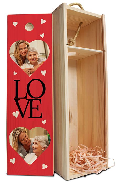 Weinkiste in Rot LOVE mit Herzen und Foto M0781 - Bild 1 Weinkiste in Rot LOVE mit Herzen und Foto M0781 - Bild 1