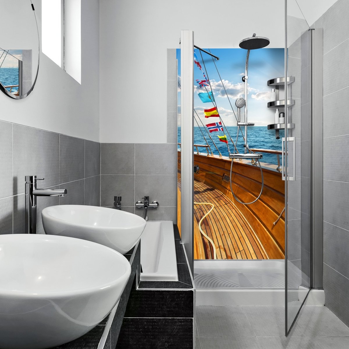 Duschwand Yacht im Meer an sonnigen Tag M0795 entdecken - Bild 1 Duschwand Yacht im Meer an sonnigen Tag M0795 entdecken - Bild 1
