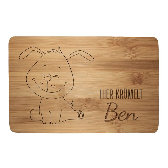 Frühstücksbrettchen Hund, hier krümelt M0820 - Bild 1 Frühstücksbrettchen Hund, hier krümelt M0820 - Bild 1