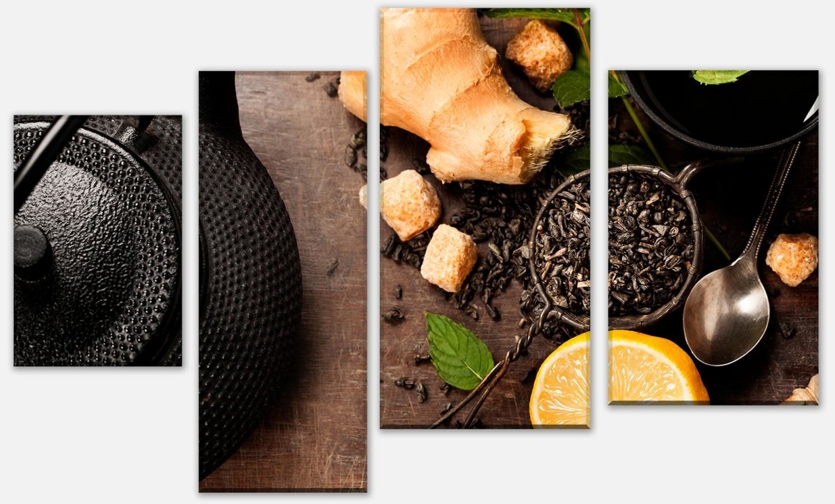 Leinwandbild Mehrteiler Rustikale Teekanne mit Kräutern M0847 Leinwandbild Mehrteiler Rustikale Teekanne mit Kräutern M0847