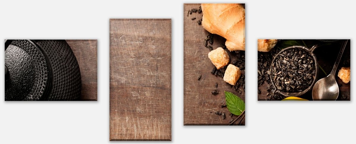 Leinwandbild Mehrteiler Rustikale Teekanne mit Kräutern M0847 Leinwandbild Mehrteiler Rustikale Teekanne mit Kräutern M0847