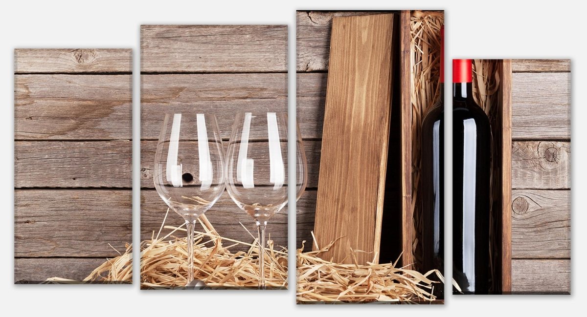 Leinwandbild Mehrteiler Rotweinflasche und Weingläser M0848 Leinwandbild Mehrteiler Rotweinflasche und Weingläser M0848