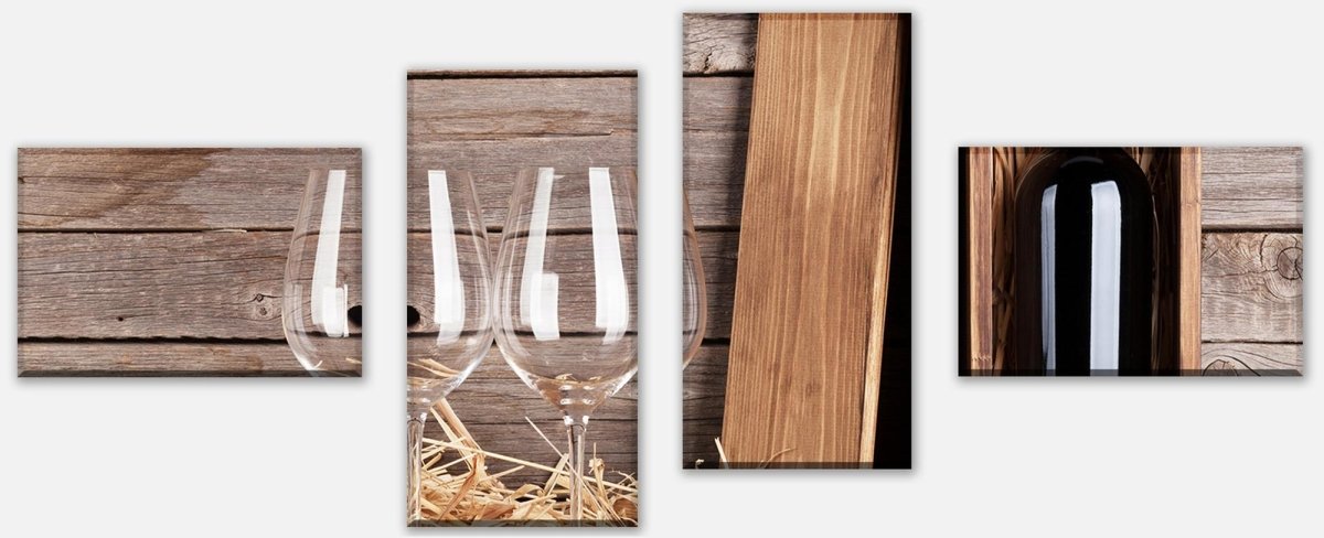 Leinwandbild Mehrteiler Rotweinflasche und Weingläser M0848 Leinwandbild Mehrteiler Rotweinflasche und Weingläser M0848