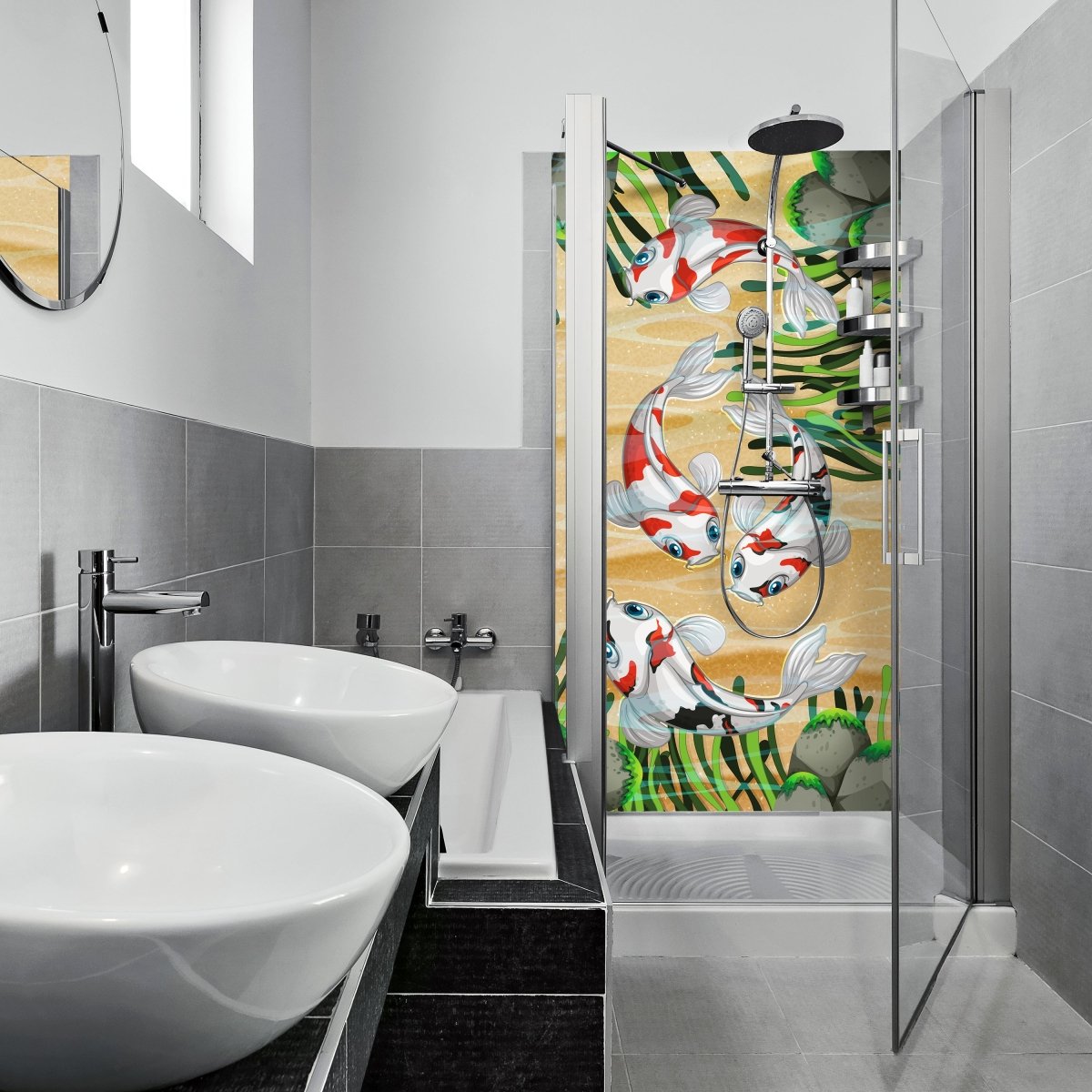 Duschwand Koi Fische in einem Teich M0861 entdecken - Bild 1 Duschwand Koi Fische in einem Teich M0861 entdecken - Bild 1