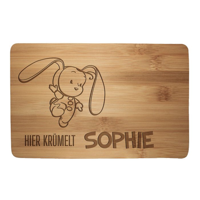 Frühstücksbrettchen Baby, Kind, Hase, hier krümelt M0861 - Bild 1 Frühstücksbrettchen Baby, Kind, Hase, hier krümelt M0861 - Bild 1