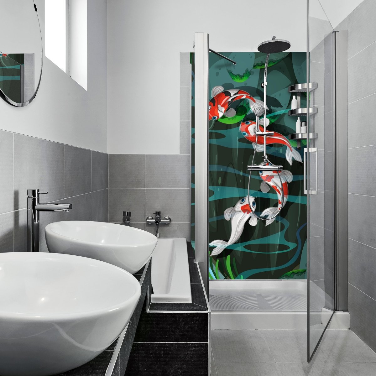 Duschwand Vier Fische schwimmen im Teich M0862 entdecken - Bild 1 Duschwand Vier Fische schwimmen im Teich M0862 entdecken - Bild 1