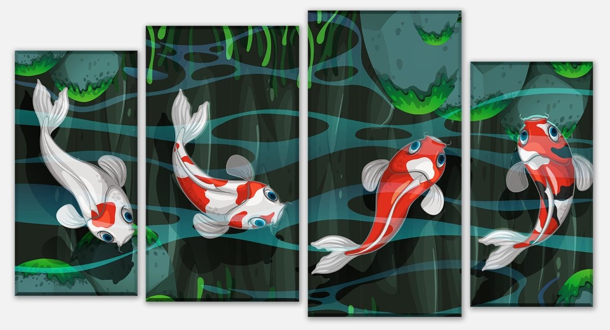 Leinwandbild Mehrteiler Vier Fische schwimmen im Teich M0862 Leinwandbild Mehrteiler Vier Fische schwimmen im Teich M0862