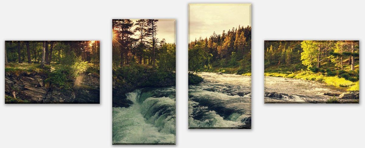 Leinwandbild Mehrteiler Sonnenuntergang, Fluss in Norwegen M0917 Leinwandbild Mehrteiler Sonnenuntergang, Fluss in Norwegen M0917