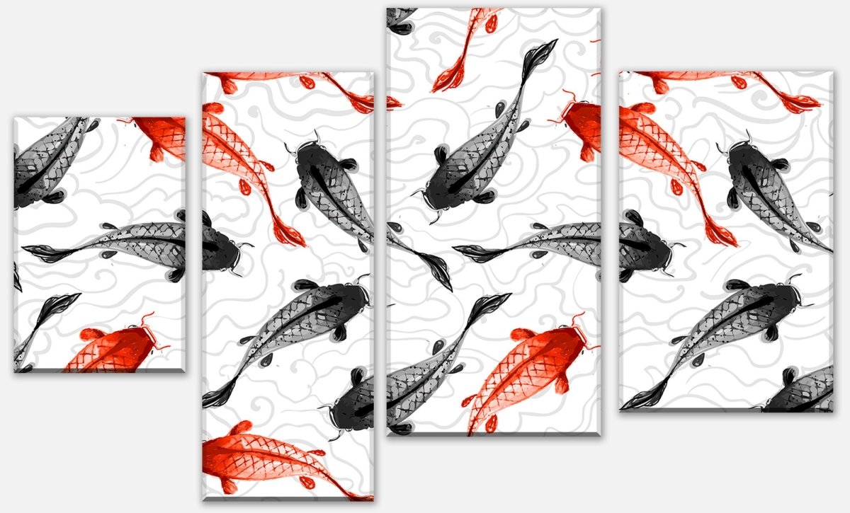 Leinwandbild Mehrteiler rote und schwarze Koi-Karpfen M0946 Leinwandbild Mehrteiler rote und schwarze Koi-Karpfen M0946