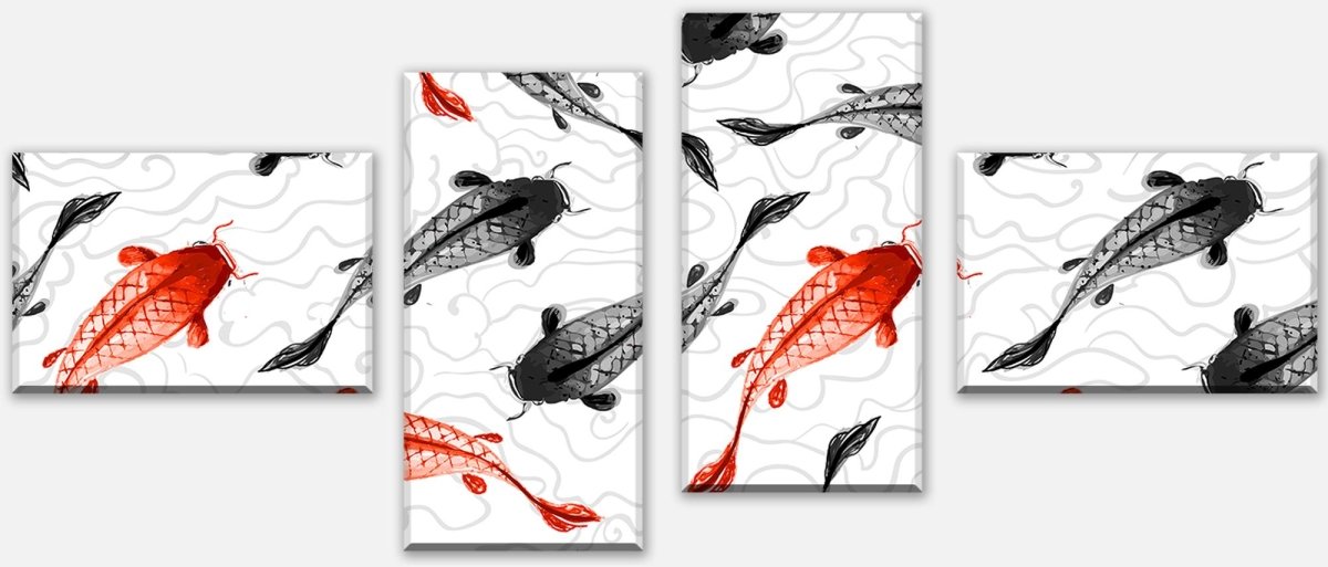 Leinwandbild Mehrteiler rote und schwarze Koi-Karpfen M0946 Leinwandbild Mehrteiler rote und schwarze Koi-Karpfen M0946