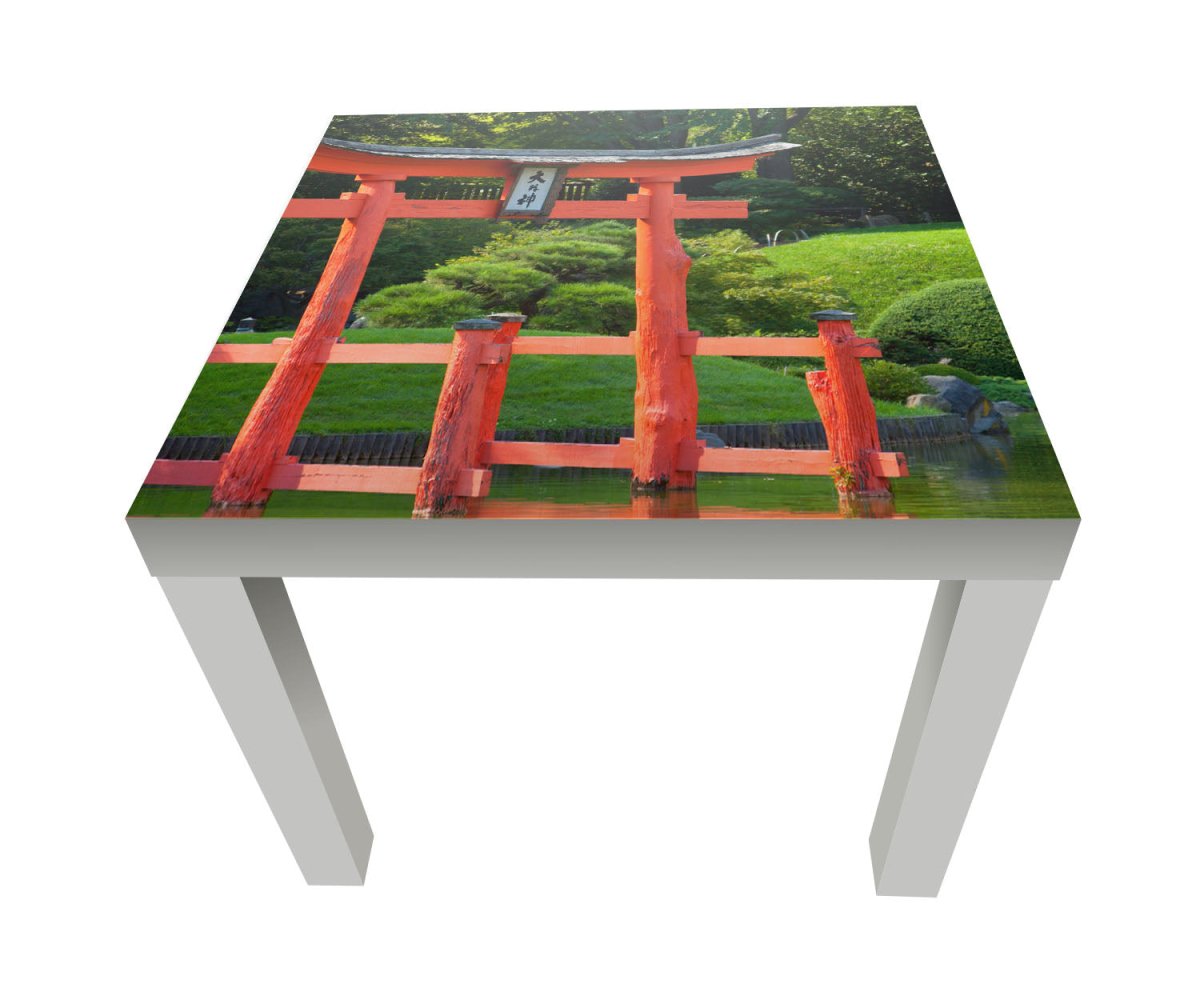 Beistelltisch Garten und Teich mit einem roten Zen-Turm M0950 entdecken - Bild 1 Beistelltisch Garten und Teich mit einem roten Zen-Turm M0950 entdecken - Bild 1
