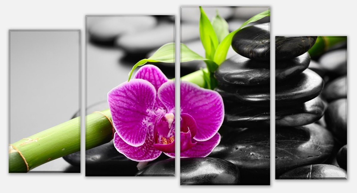 Leinwandbild Mehrteiler Zen Basaltsteine und Orchidee M0954 Leinwandbild Mehrteiler Zen Basaltsteine und Orchidee M0954