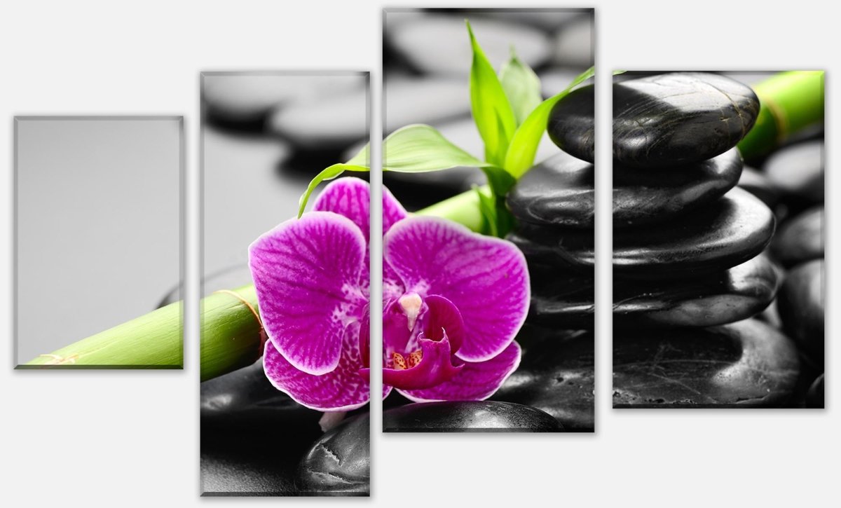 Leinwandbild Mehrteiler Zen Basaltsteine und Orchidee M0954 Leinwandbild Mehrteiler Zen Basaltsteine und Orchidee M0954