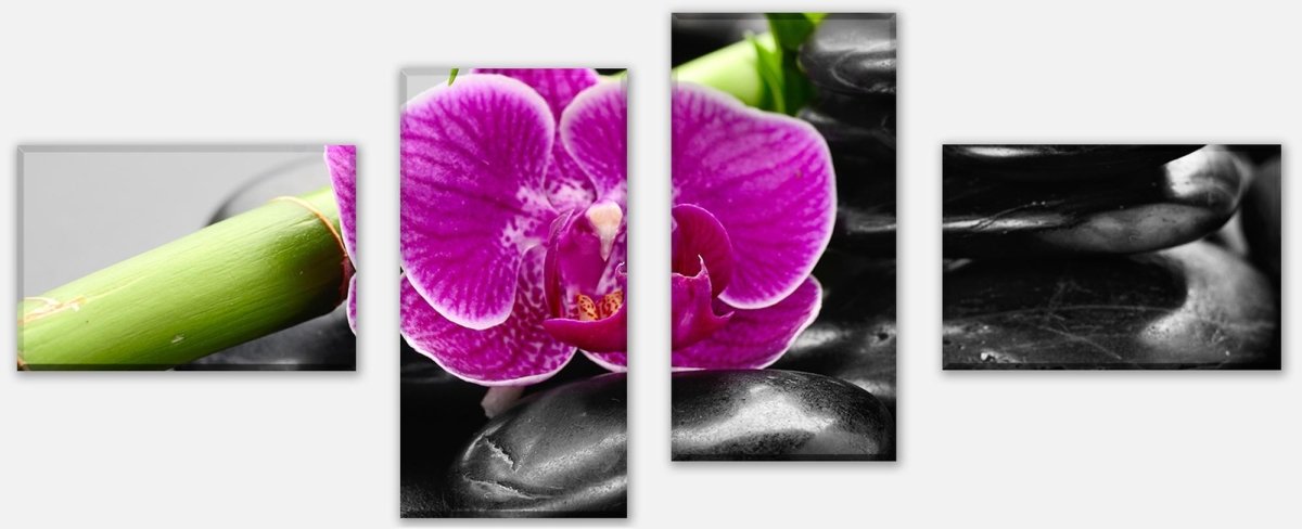 Leinwandbild Mehrteiler Zen Basaltsteine und Orchidee M0954 Leinwandbild Mehrteiler Zen Basaltsteine und Orchidee M0954