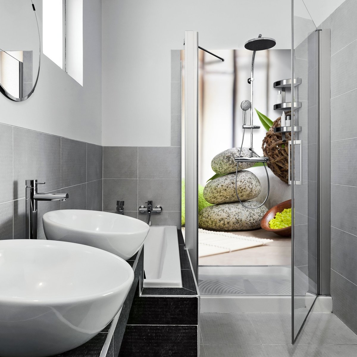 Duschwand Handtücher und Salz, Sauna M0961 entdecken - Bild 1 Duschwand Handtücher und Salz, Sauna M0961 entdecken - Bild 1