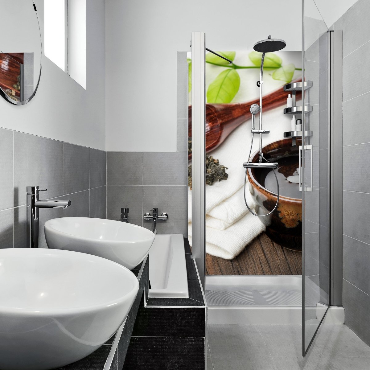 Duschwand Eine Tasse Tee auf Holzbrett M0972 entdecken - Bild 1 Duschwand Eine Tasse Tee auf Holzbrett M0972 entdecken - Bild 1