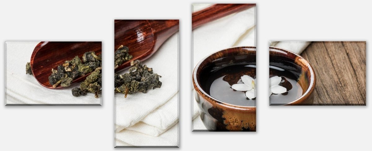 Leinwandbild Mehrteiler Eine Tasse Tee auf Holzbrett M0972 Leinwandbild Mehrteiler Eine Tasse Tee auf Holzbrett M0972