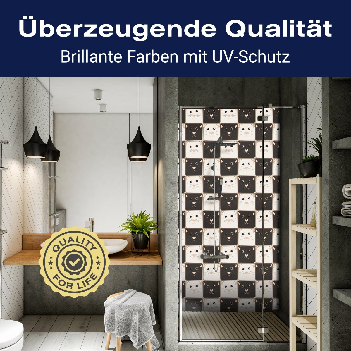 Duschwand Schachbrett Katzen M0984 entdecken - Bild 2 Duschwand Schachbrett Katzen M0984 entdecken - Bild 2