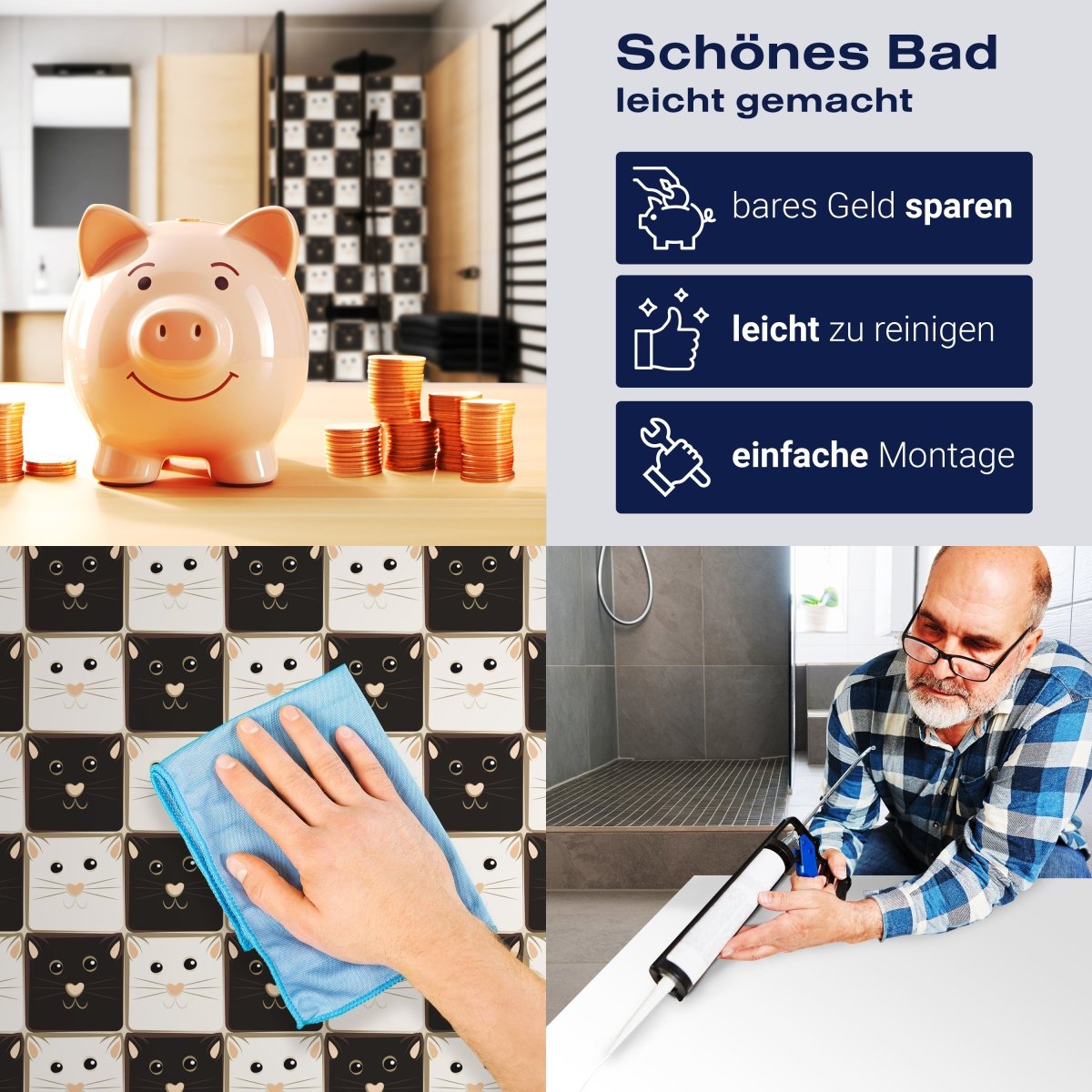 Duschwand Schachbrett Katzen M0984 entdecken - Bild 7 Duschwand Schachbrett Katzen M0984 entdecken - Bild 7