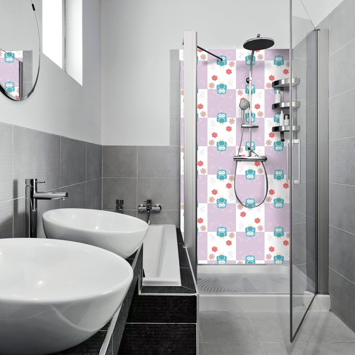 Duschwand Eulen-Muster M0985 entdecken - Bild 1 Duschwand Eulen-Muster M0985 entdecken - Bild 1