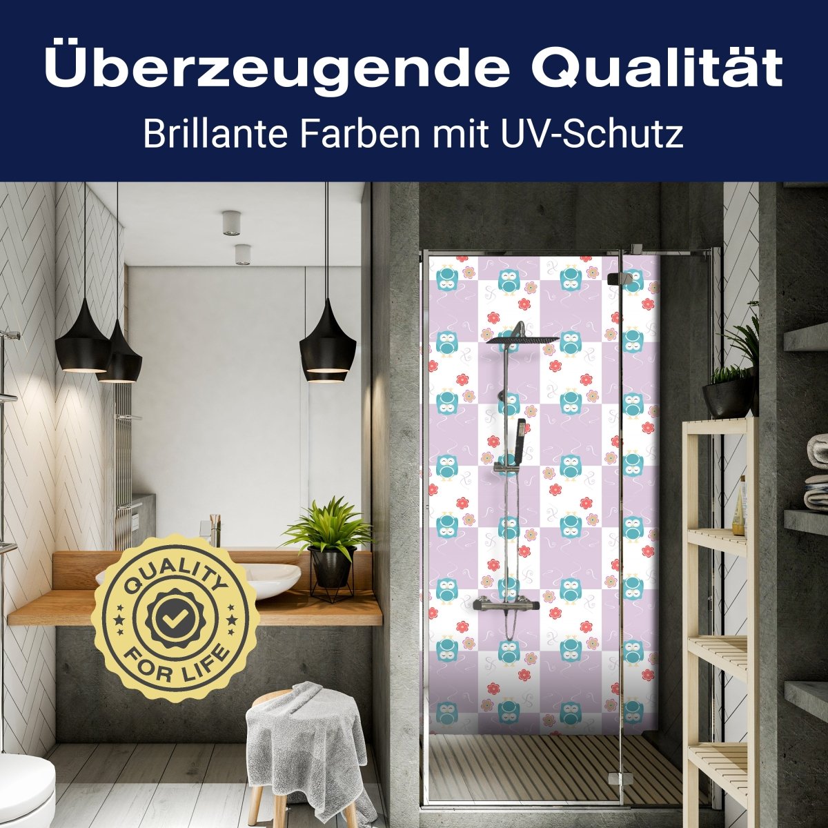 Duschwand Eulen-Muster M0985 entdecken - Bild 2 Duschwand Eulen-Muster M0985 entdecken - Bild 2