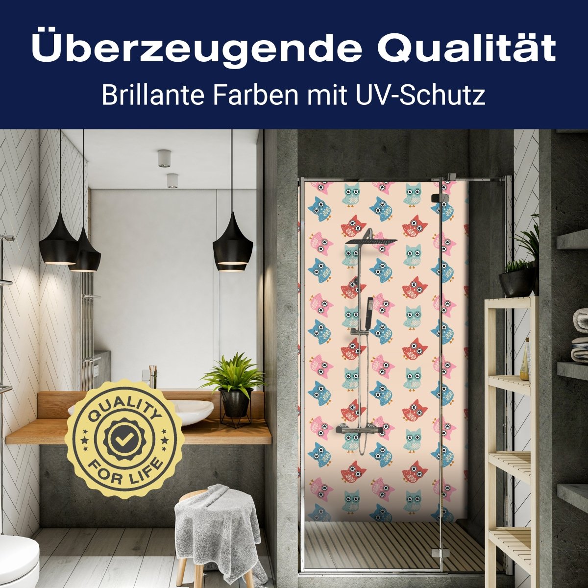 Duschwand Eulen-buntes Muster M0988 entdecken - Bild 2 Duschwand Eulen-buntes Muster M0988 entdecken - Bild 2