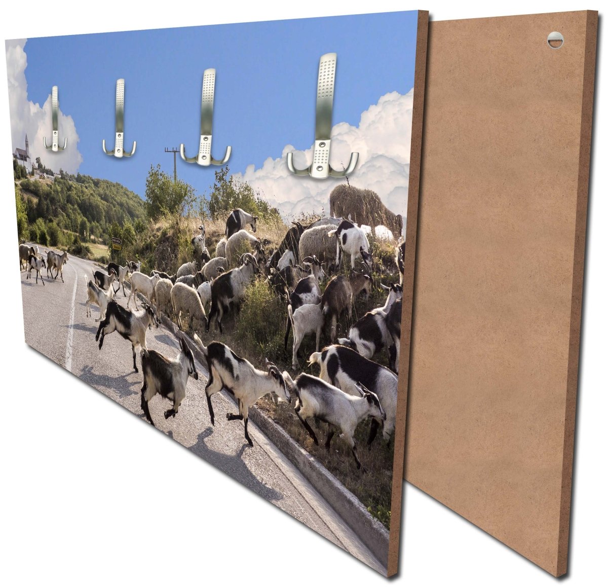 Garderobe Schafe und Ziegen überqueren die Straße M1014 Garderobe Schafe und Ziegen überqueren die Straße M1014