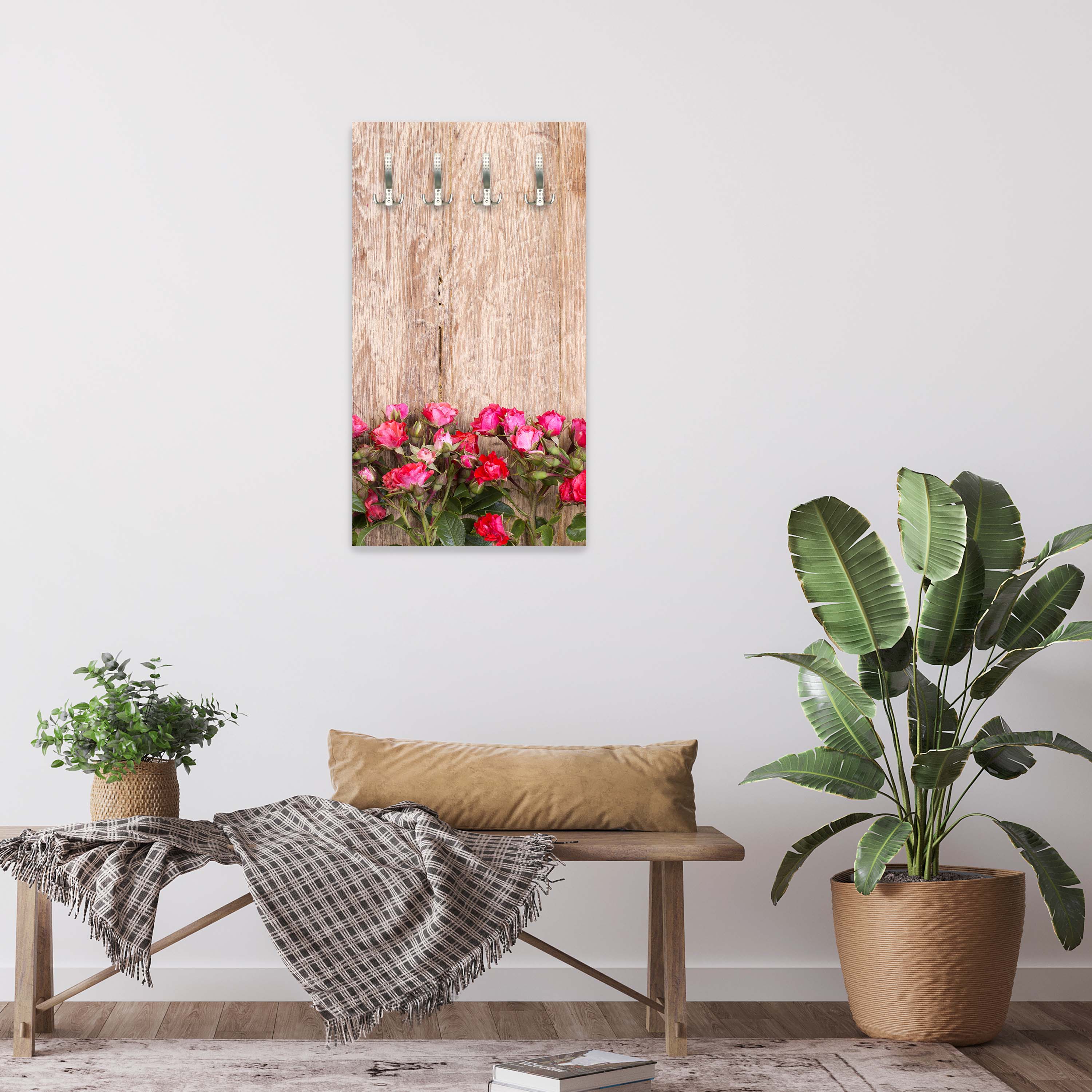 Garderobe Rote Rosen auf Holzbrett M1025 entdecken - Bild 2 Garderobe Rote Rosen auf Holzbrett M1025 entdecken - Bild 2