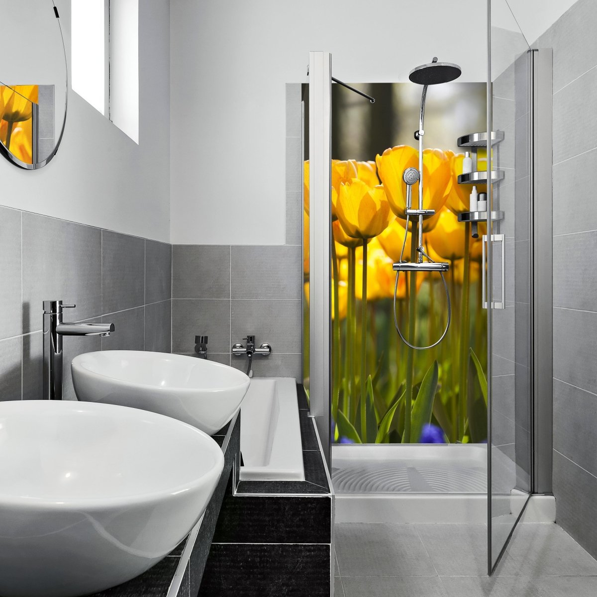 Duschwand Tulpen im Garten M1030 entdecken - Bild 1 Duschwand Tulpen im Garten M1030 entdecken - Bild 1