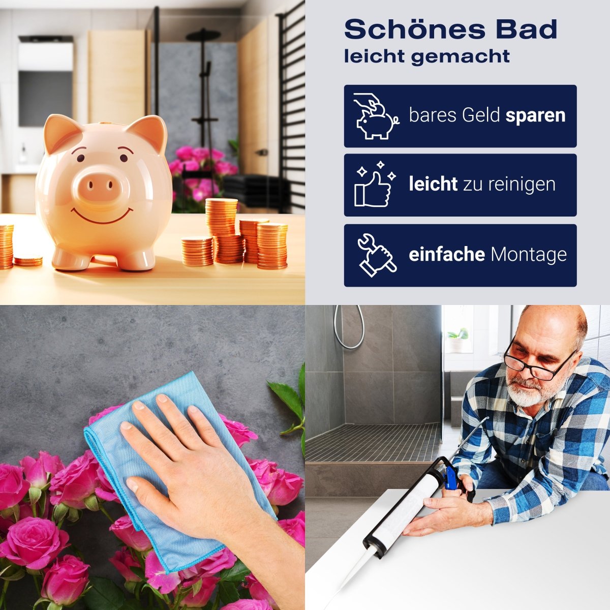 Duschwand Rosa Rosen, Stein M1033 entdecken - Bild 7 Duschwand Rosa Rosen, Stein M1033 entdecken - Bild 7