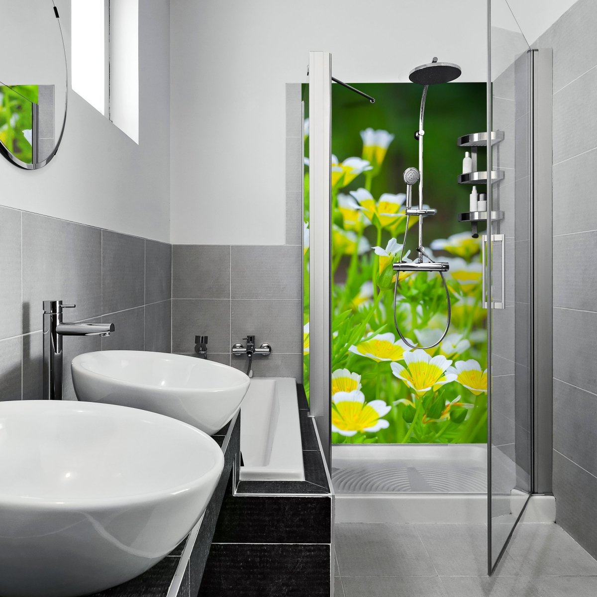 Duschwand Blumen, Sommergarten M1039 entdecken - Bild 1 Duschwand Blumen, Sommergarten M1039 entdecken - Bild 1