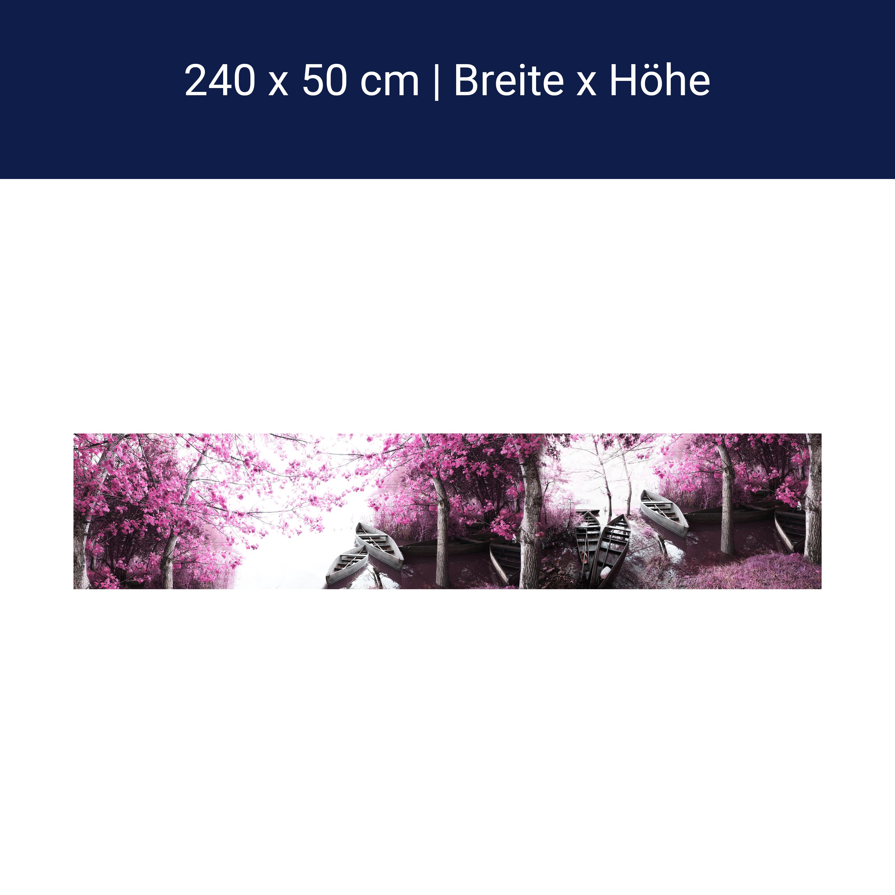 Küchenrückwand Wald rosa Blättern Boote See Ufer M1073 Küchenrückwand Wald rosa Blättern Boote See Ufer M1073