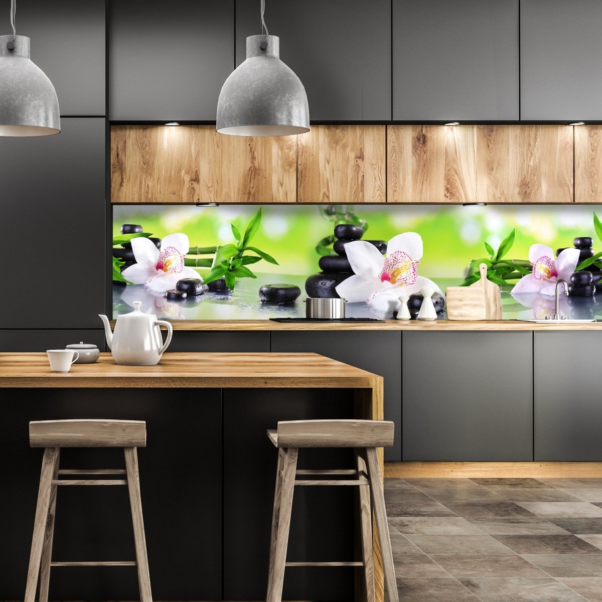 Küchenrückwand Orchidee Bambus Steine Glas M1087 entdecken - Bild 1 Küchenrückwand Orchidee Bambus Steine Glas M1087 entdecken - Bild 1