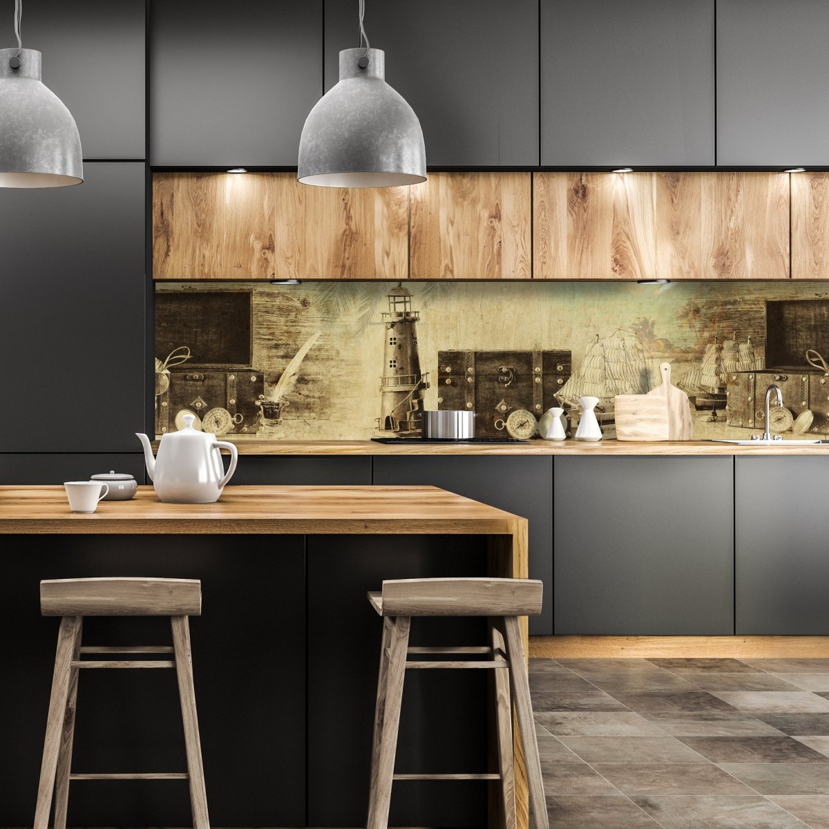 Küchenrückwand Maritim Leuchtturm Schiff Kompass M1096 entdecken - Bild 1 Küchenrückwand Maritim Leuchtturm Schiff Kompass M1096 entdecken - Bild 1