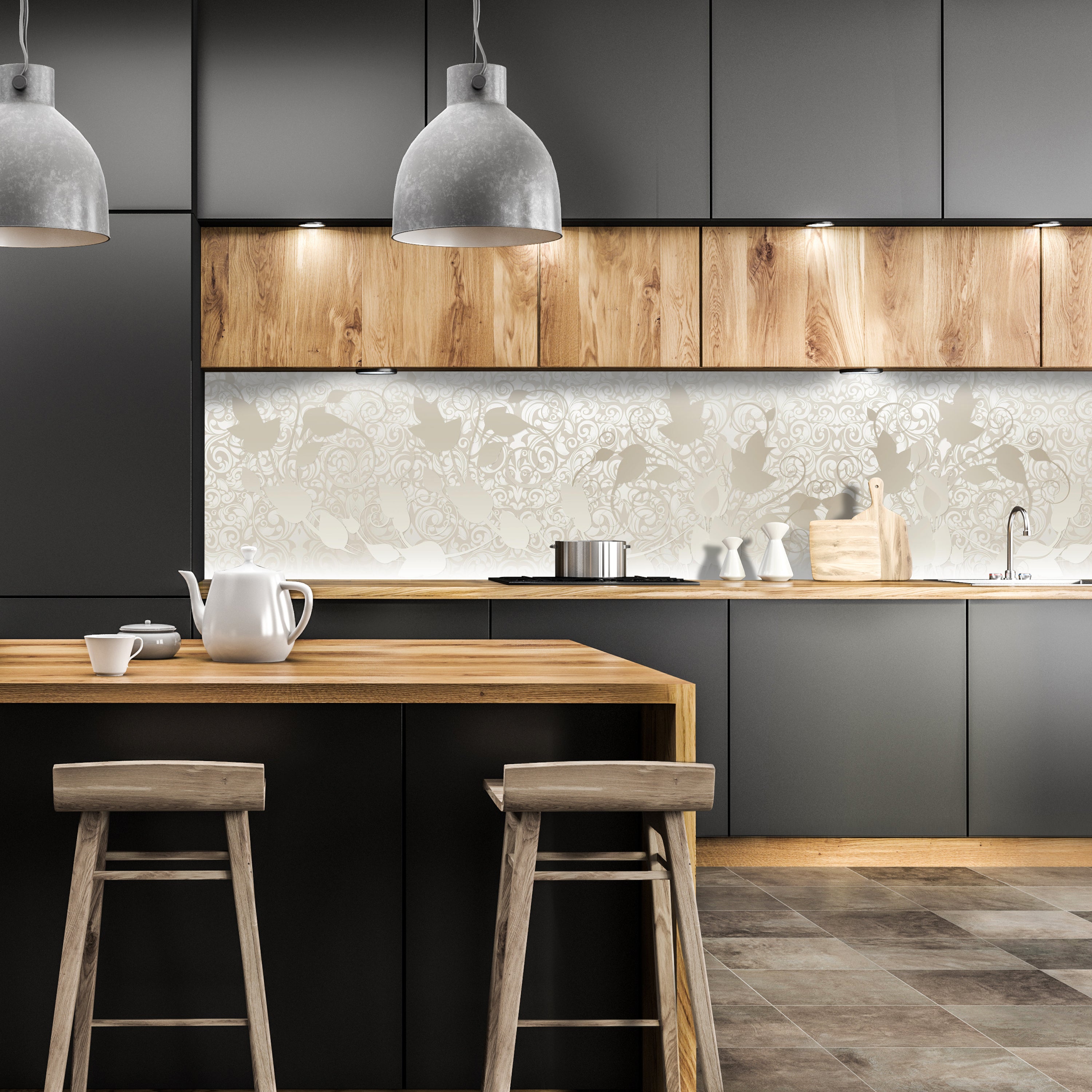 Küchenrückwand Ranken Muster Ornamente Weiß M1102 entdecken - Bild 1 Küchenrückwand Ranken Muster Ornamente Weiß M1102 entdecken - Bild 1