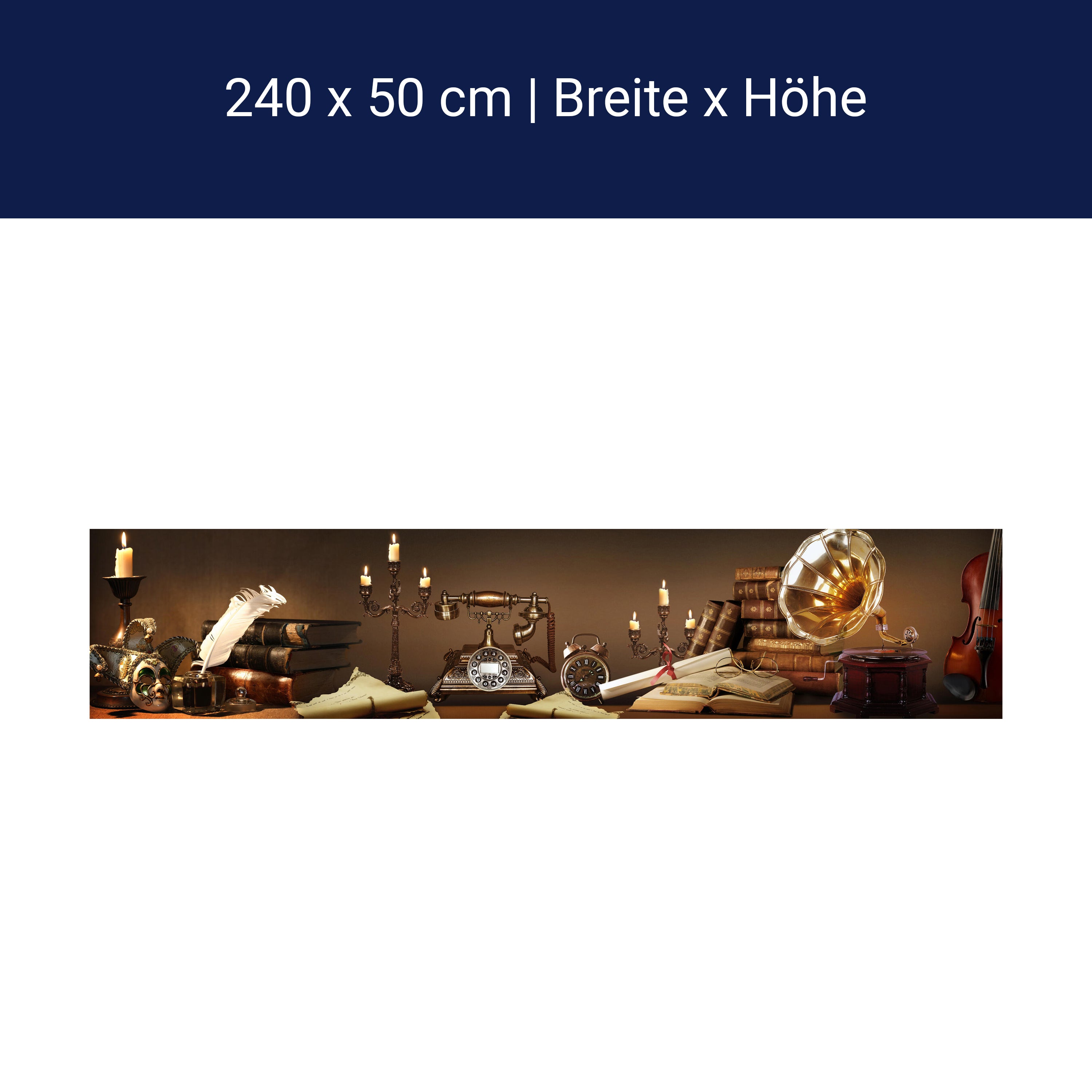 Küchenrückwand Telefon Grammophon alt Bücher Kerzenstän M1121 Küchenrückwand Telefon Grammophon alt Bücher Kerzenstän M1121